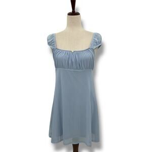 NEW Hippie Rose LIght Blue Coquette Mini Dress Size Large Y2K Babydoll Empire